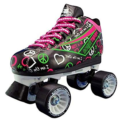 Pacer Black & Neon Heart Throb Quad Roller Speed Skates with Bonus 3 Pr. Laces