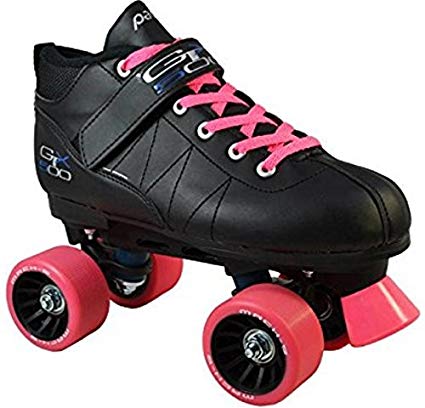 Pacer Mach-5 Pink GTX-500 Black Quad Roller Speed Skates w/ 2 Pairs of Laces (Black & Pink)