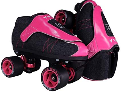 VNLA Zona Rosa Jam Skate Mens & Womens Skates - Roller Skates for Women & Men - Adjustable Roller Skate/Rollerskates - Outdoor & Indoor Adult Skate - Kid/Kids Skates (Denim/Pink)