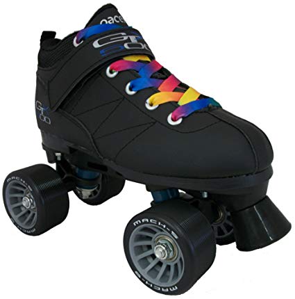 Black Pacer Mach-5 GTX500 Quad Speed Roller Skates w/ 2 Pair of Laces Rainbow & Black