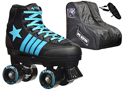 New! 2016 Epic Star Hydra Indoor Outdoor Classic High-Top Quad Roller Skate 3 Pc. Bundle w/ Bag & Laces (Blue & Black)