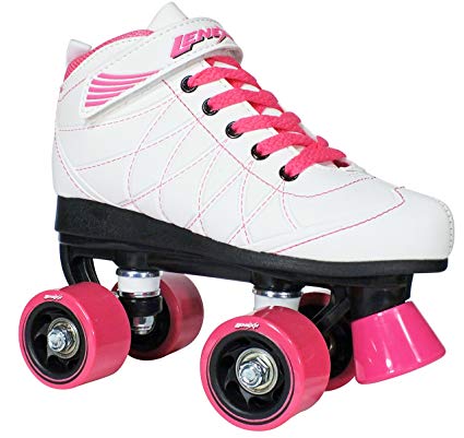 Lenexa Hoopla Kids Roller Skates for Kids Children - Girls and Boys - Kids Rollerskates - Childrens Quad Derby Roller Skate for Youths Boy/Girl - Kids Skates (White w/Pink Wheels)