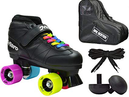 New! Epic Super Nitro Rainbow Indoor / Outdoor Quad Roller Speed Skate 4 Pc. Bundle w/ Bag & Jam Plugs (Mens 6) Review