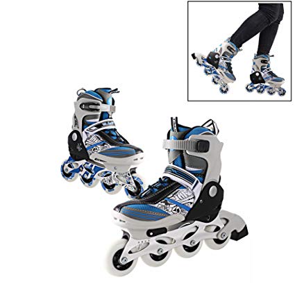 Leoneva Adjustable Inline Skates with Durable PU Wheels for Kids/Boys/Girls, (US Stock, Blue/Red)