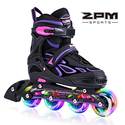 2pm Sports Vinal Girls Adjustable Flashing Inline Skates, All Wheels Light Up, Fun Illuminating Rollerblades for Kids and Ladies, Start Roller Skating Today!