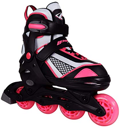 Lenexa Venus Kids Rollerblades - Patines Roller Blades for a Kid (Girl/Girls, Boy/Boys) - Adjustable Comfortable Inline Skates for Children (Black/Pink)