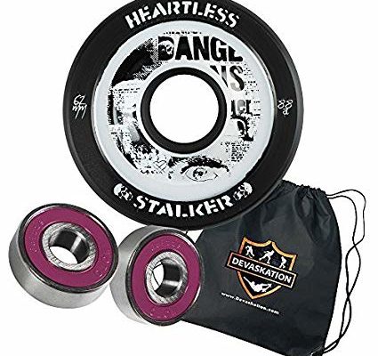 Heartless Quad Speed Skate Roller Derby Wheels, Moto Deluxe Bearings, and Devaskation Drawstring Bag 3PC Bundle Review