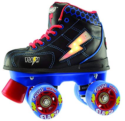 Crazy Skates Flash Roller Skates | LED Light Up Lightning Bolt | Great Beginner Skate for kids | Black