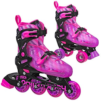Roller Derby Kids Roller Skates with Interchangable Inline and Quad SkatesCombination Great for Beginners, Flux Derby Pinl