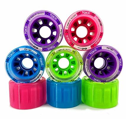 MOTA Grip Toxic Hybrid Roller Derby Skate Wheels – Available in 5 different colors – Two Sizes 62x41mm & 59x38mm – Great for Indoor or Outdoor surfaces 88A Hardness Review