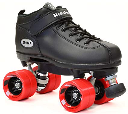 Riedell Dart Black Quad Roller Derby Speed Skates w/ Red Wheels