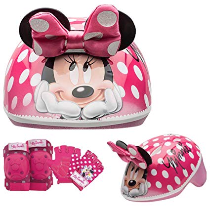 Disney Girls Minnie Mouse Kids Skate / Bike Helmet Pads & Gloves - 7 Piece Set