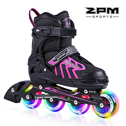 2pm Sports Brice Pink Adjustable Illuminating Inline Skates with Full Light Up LED Wheels, Fun Flashing Rollerblades for Girls