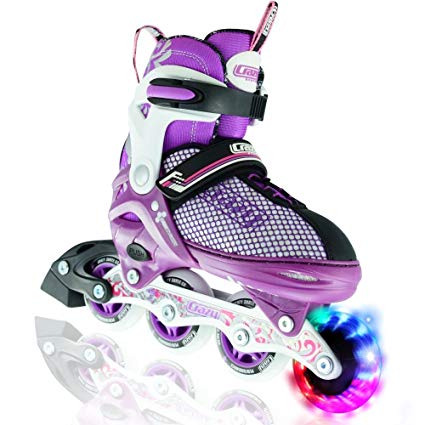 Crazy Skates LED Adjustable Inline Skates | Light up wheels | Adjusts to fit 4 Shoe Sizes | Purple with Mesh Boot | Pro Model 168