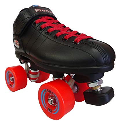 Riedell R3 Zen Outdoor Quad Roller Skates - - Roller Derby Skate w/Two Pairs of Laces (Black & Red)