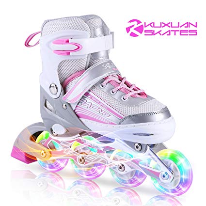 Kuxuan Inline Skates Adjustable for Kids,Saya Girls Rollerblades with All Wheels Light up,Fun Illuminating for Girls and Ladies