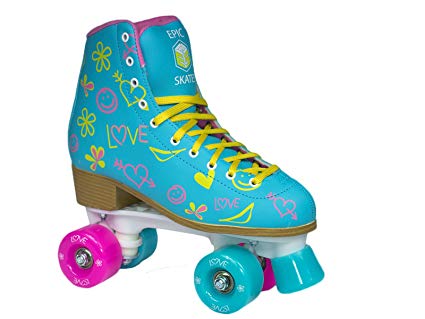 Epic Splash High-Top Indoor/Outdoor Quad Roller Skates w/2 pr of Laces (Pink & Yellow) - Children's