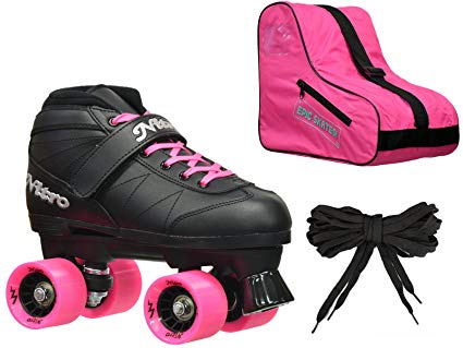 New! 2016 Epic Super Nitro Pink Indoor / Outdoor Quad Roller Speed Skate 3 Pc. Bundle (Youth 1)