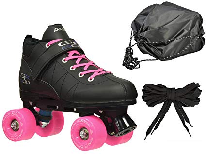 Black & Pink Mach-5 GTX500 Outdoor Quad Roller Speed Skates w/ 2 Pair of Laces (Pink & Black) + Drawstring Bag! (Mens 7)